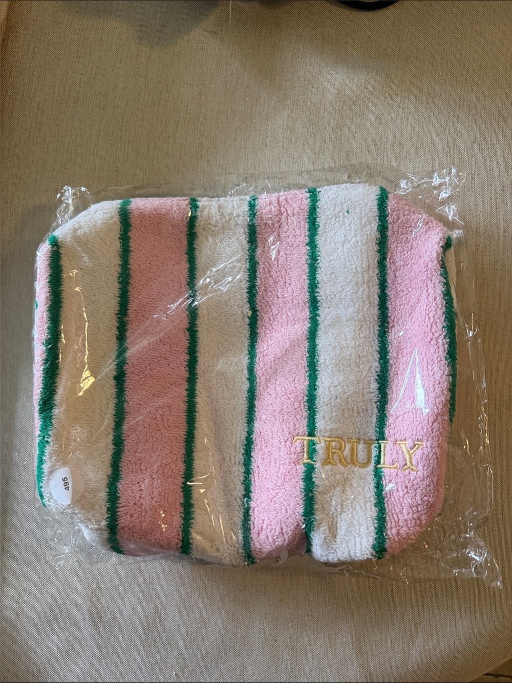 TRULY Pink, White & Green Striped Quilted Cosmetic Pouch